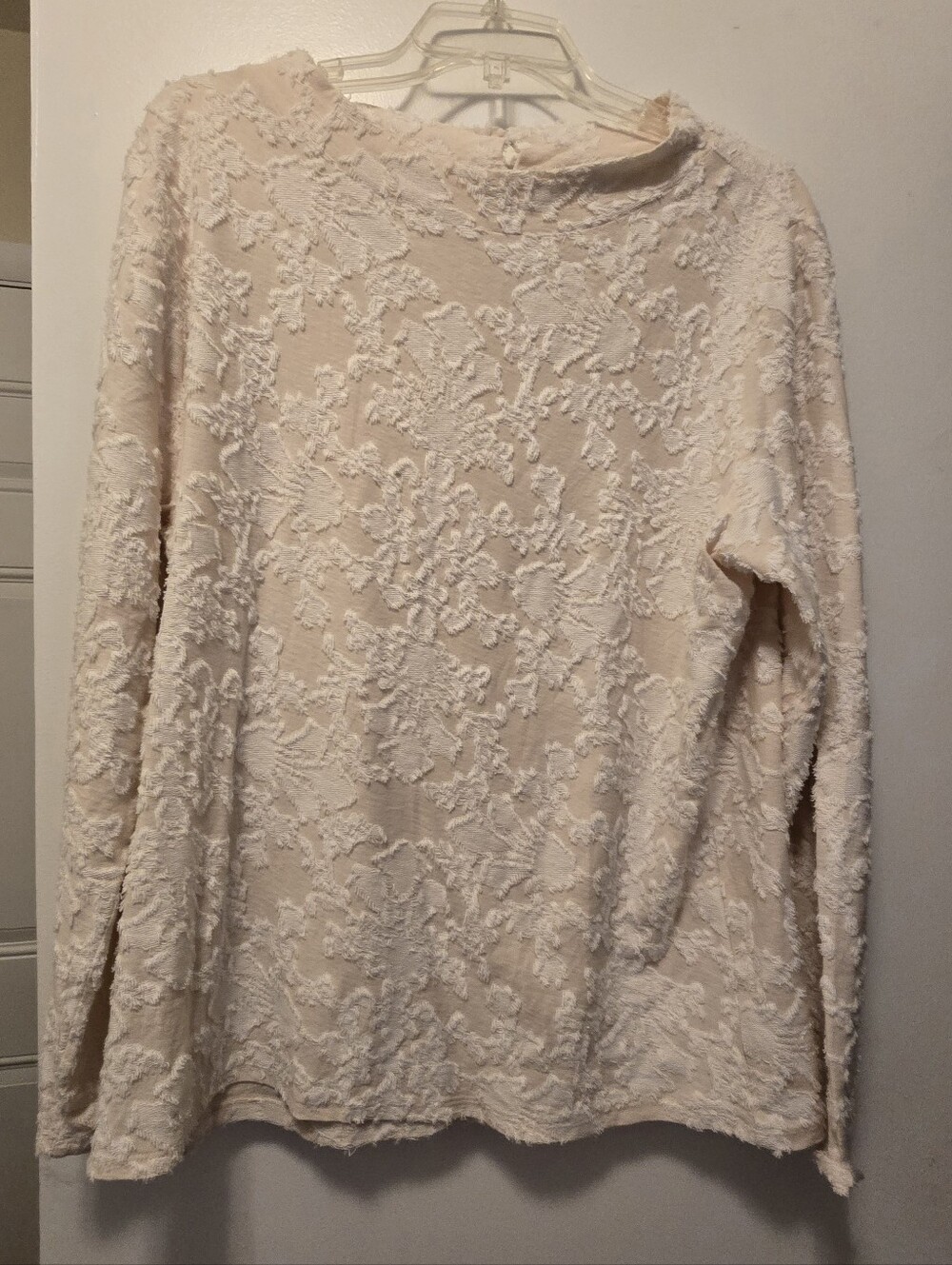 LOFT Cream Floral Lace Long Sleeve Blouse Size XL